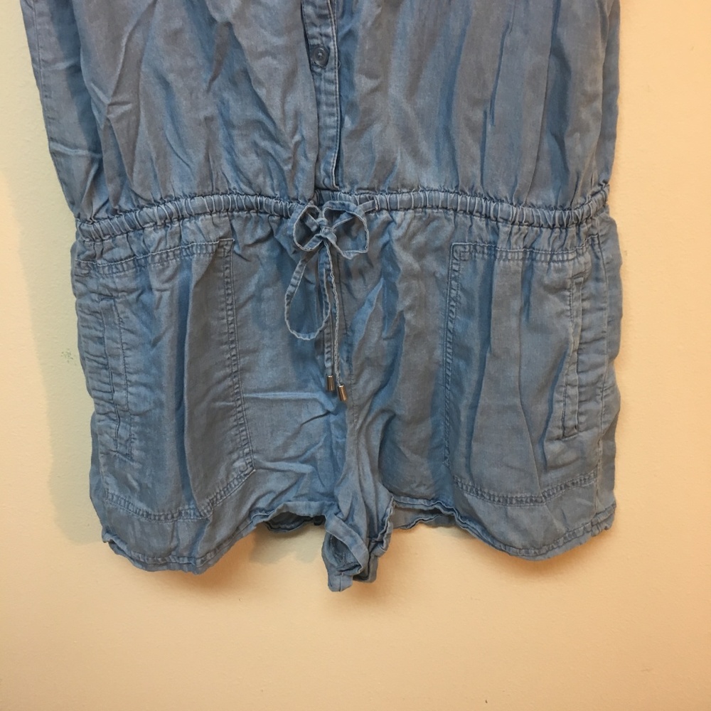 Denim Romper Button Up & Drawstring Pockets - Picture 4 of 5